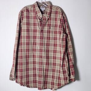 Carhartt Plaid Tan/Red Loose Fit Long Sleeve Button Down Shirt Men's XL A0087
